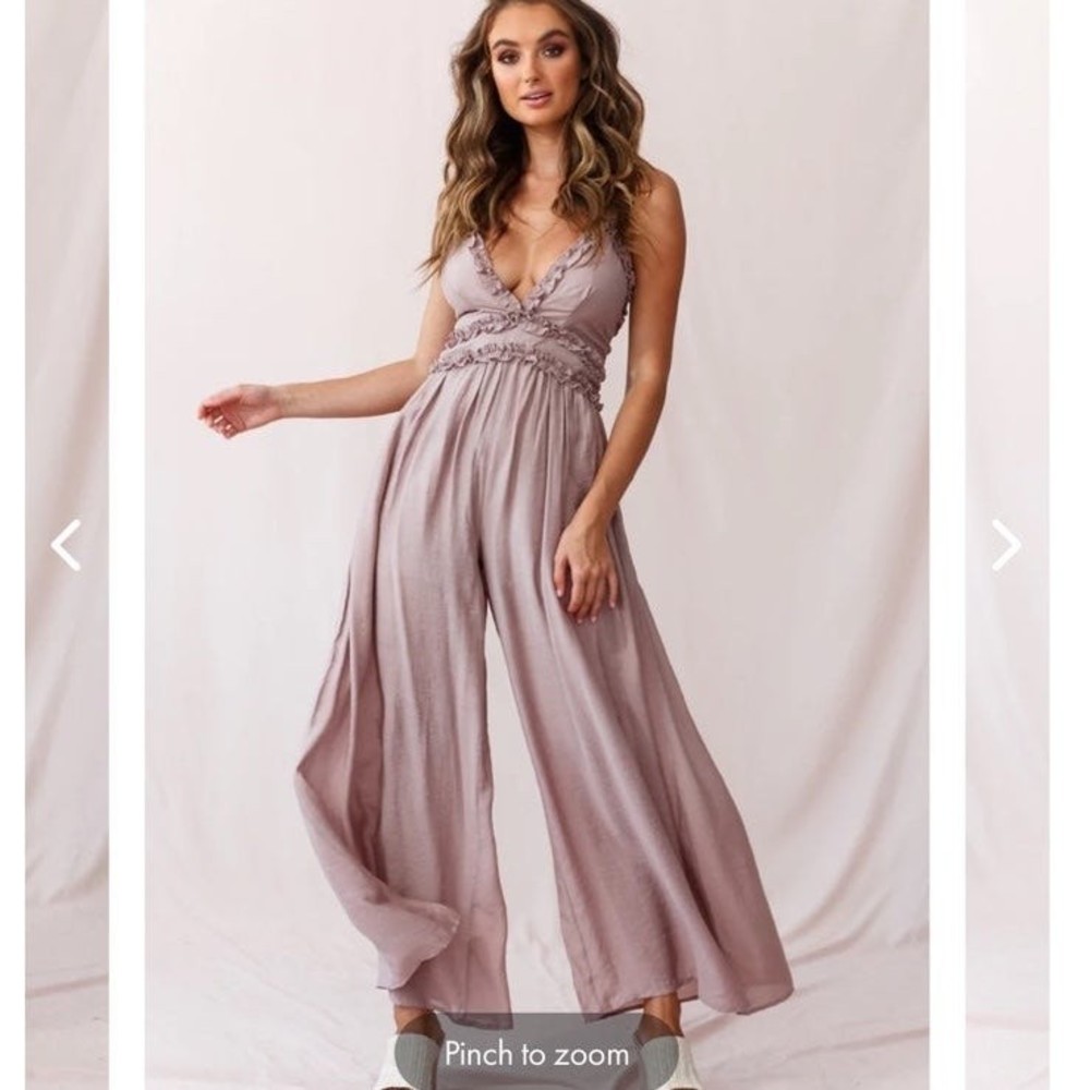 Selfie Leslie LANEY WIDE LEG RUFFLE DETAIL JUMPSUIT MOCHA nwt